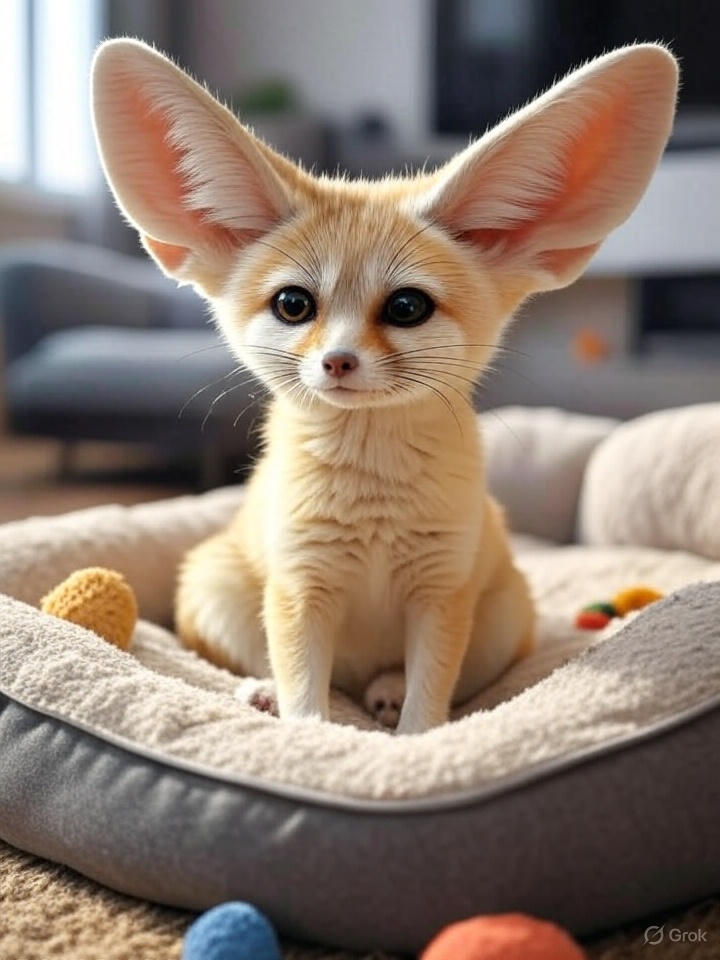 "Adorable fennec fox as a pet in home environment" File Name: "pet-fennec-fox-home-setting.jpg"