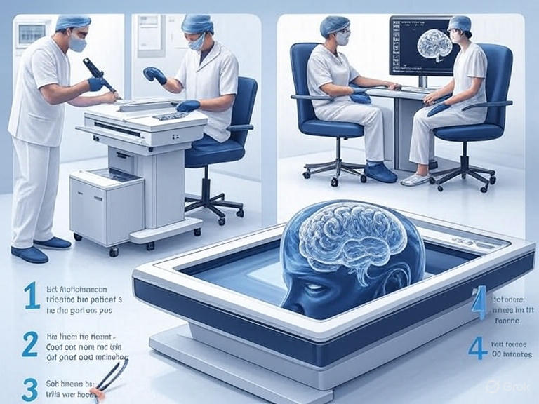 PET scan procedure steps infographic showing radiotracer injection, waiting period, scanning process and results